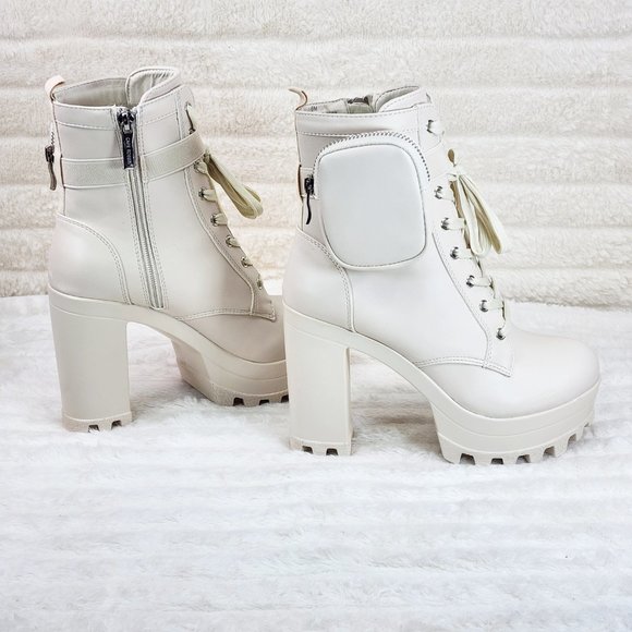 Secrets Nude Chunky Block Heel Side Purse/Pouch Ankle Boots Brand New - Picture 1 of 9